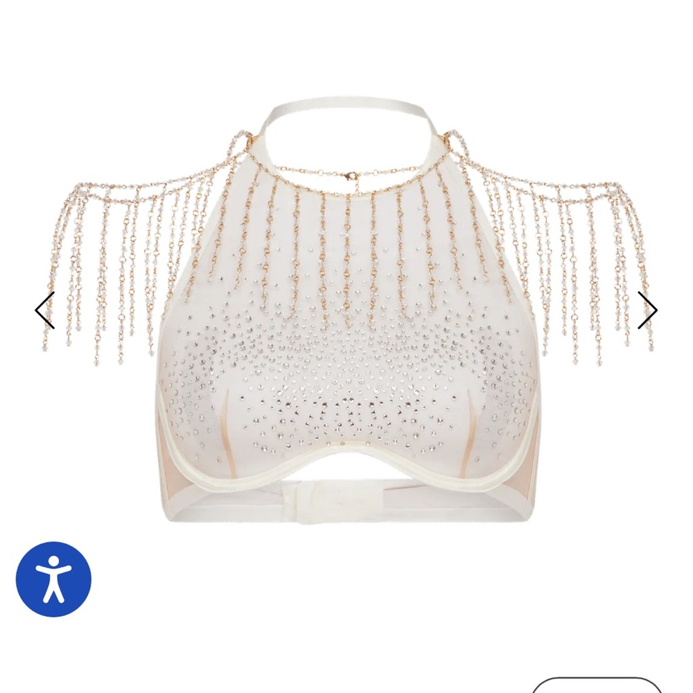 Agent Provocateur Solar Swarovski Crystal Halter Bra NWT White/Sand 36C
